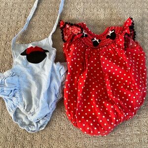 Disney smocked bubble and Minnie bubble tie at neck